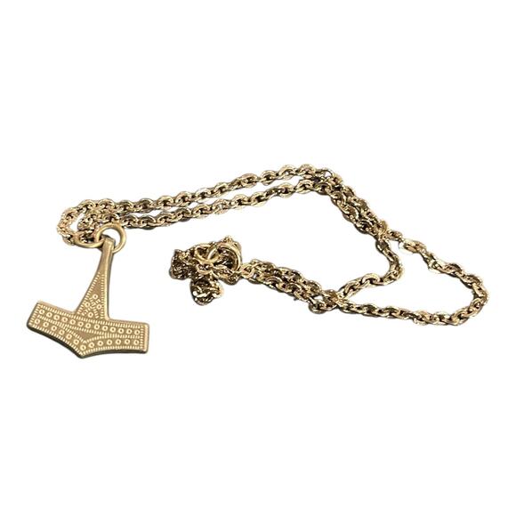 VTG JORGEN JENSEN DENMARK PEWTER THOR'S HAMMER PENDANT ON CHAIN VIKING NECKLACE - Picture 1 of 9